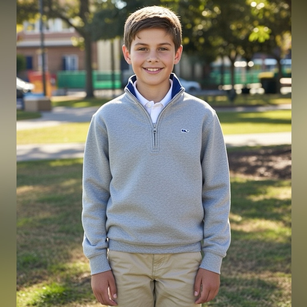 Vineyard Vines Gray Blue Quarter-Zip Pullover Sweater Youth Boys Size L 16